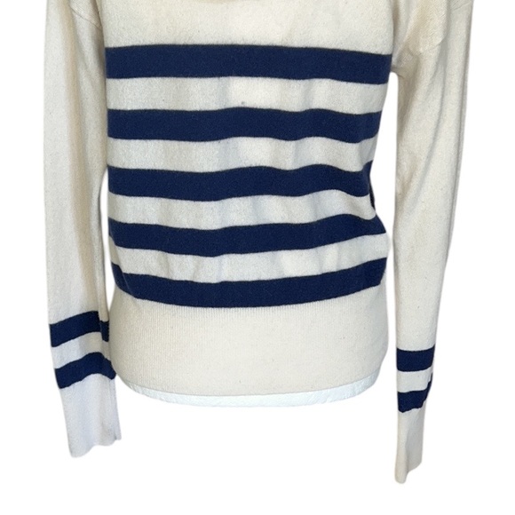 Vineyard Vines Cream & Blue Striped Cashmere & Wool Pullover Hoodie Sweater - M - Picture 10 of 15